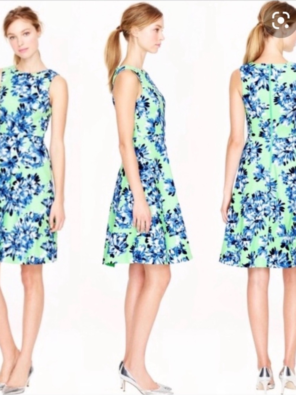 J. Crew green Floral Fit-and-Flare Dress lined pockets size 4 summer zip up